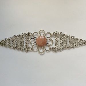 Chainmail Flower Bracelet with Pink Stone Groovy